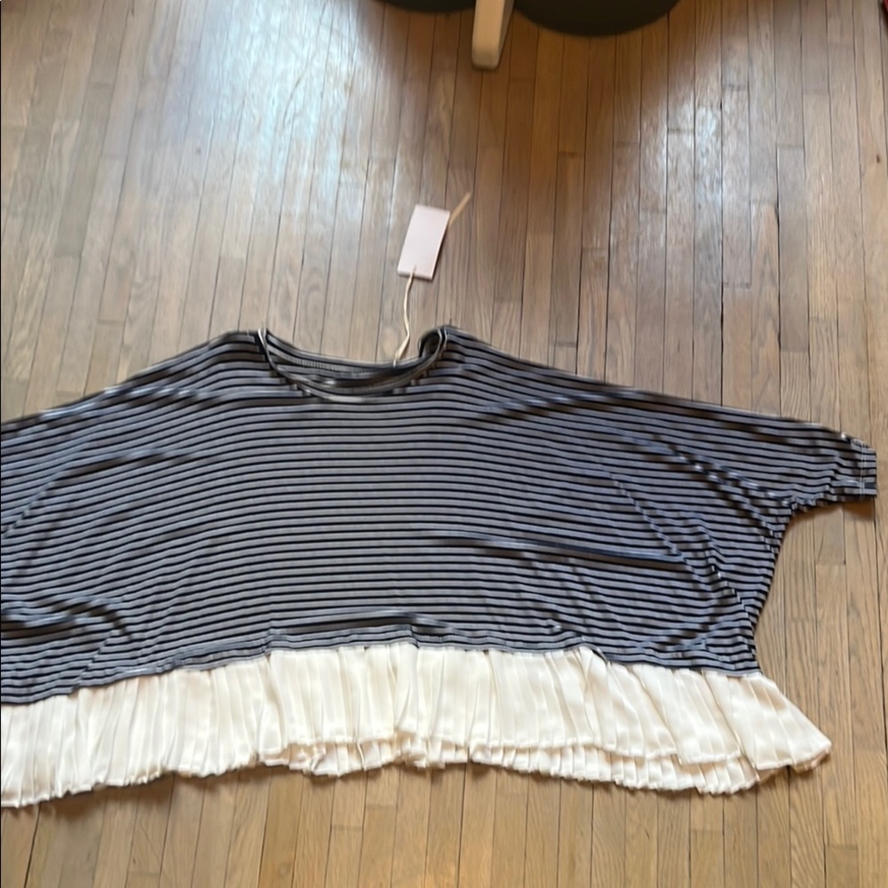 Navy blue Boxy Ruffled Short Sleeve T-Shirt